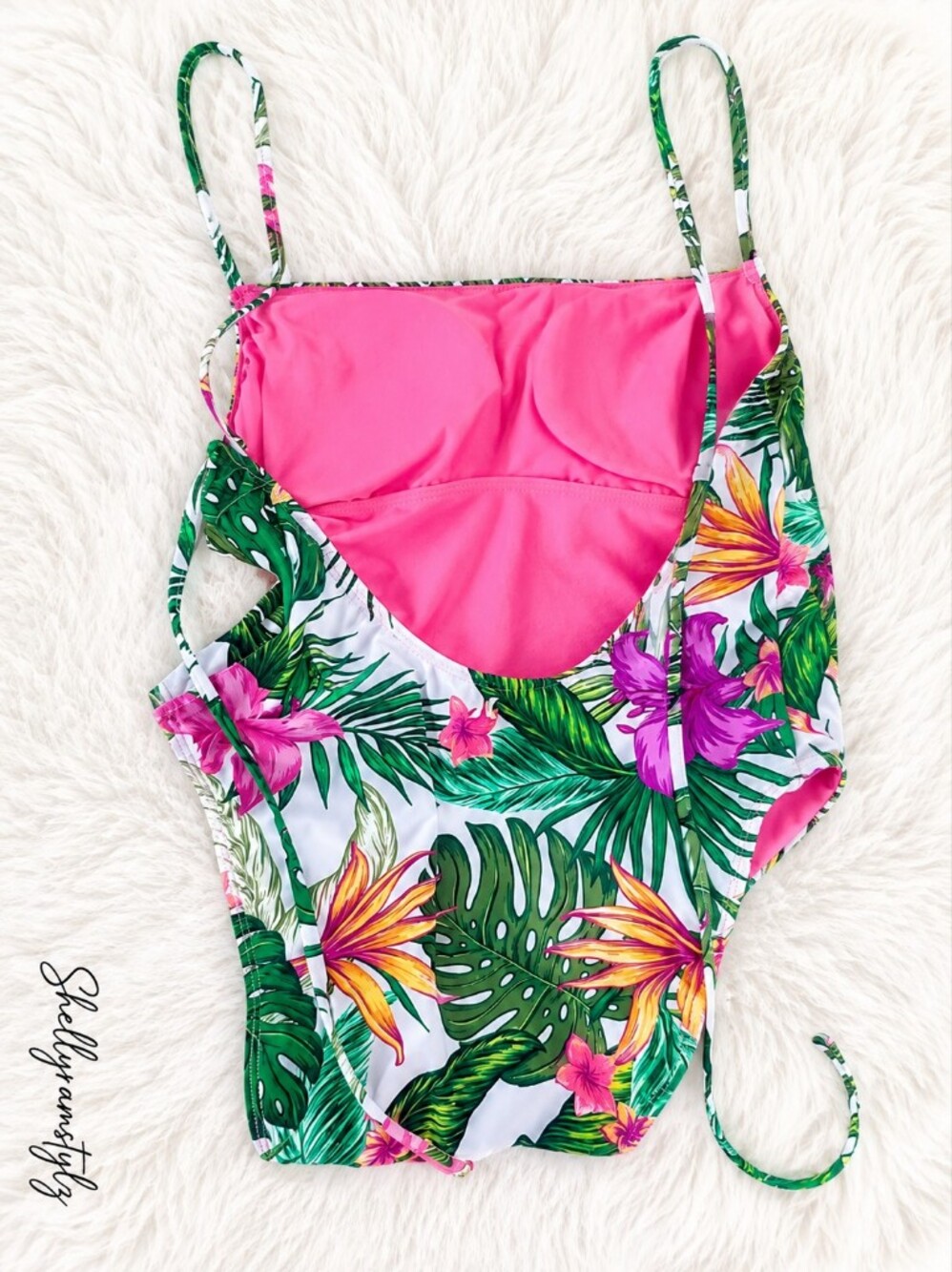 Hurley Tropical Floral One Piece Swimsuit Women's Adjustable Straps Pink Lining - Picture 4 of 4